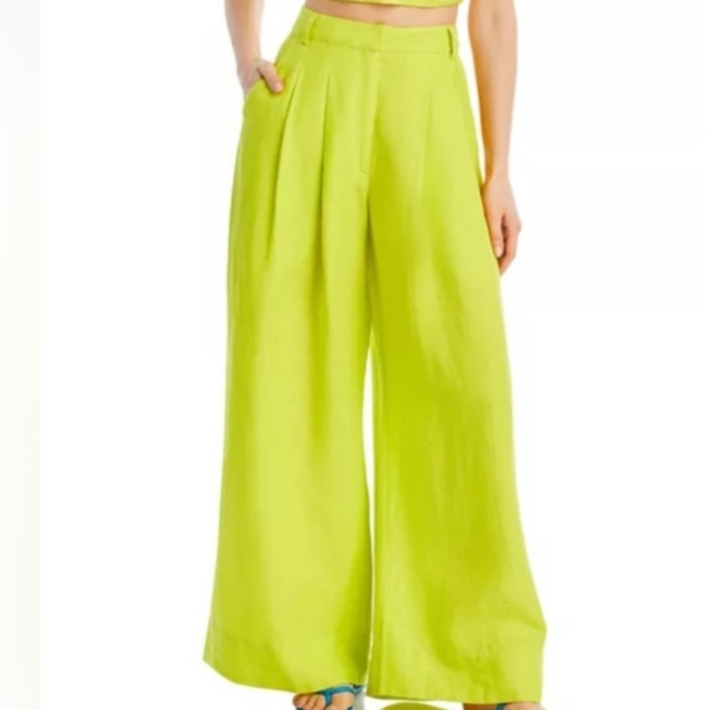 FARM Rio Bright Lime Wide-Leg Pants | Size M - NWT